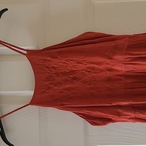 Orange Boho Halter Mini Skater Dress